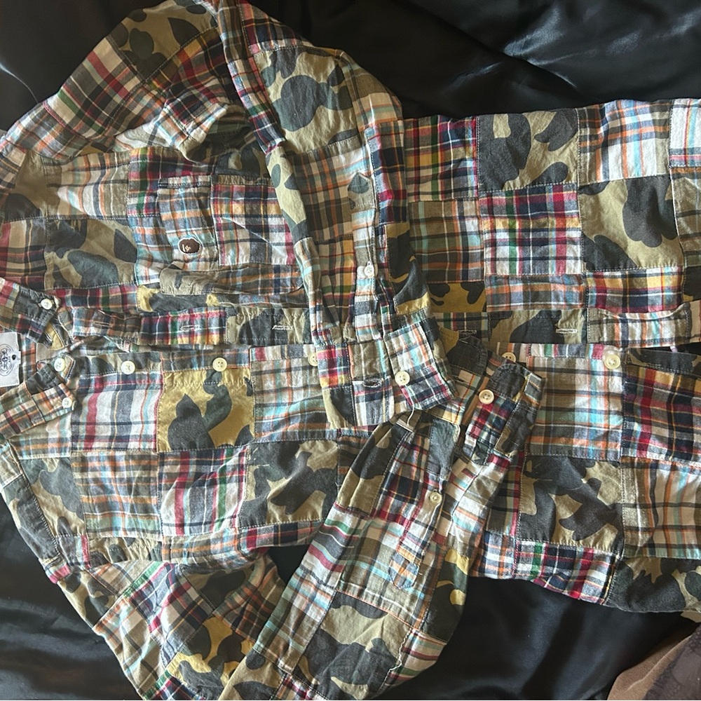 Bape Multicolor Plaid and Camo Button Down Shirt